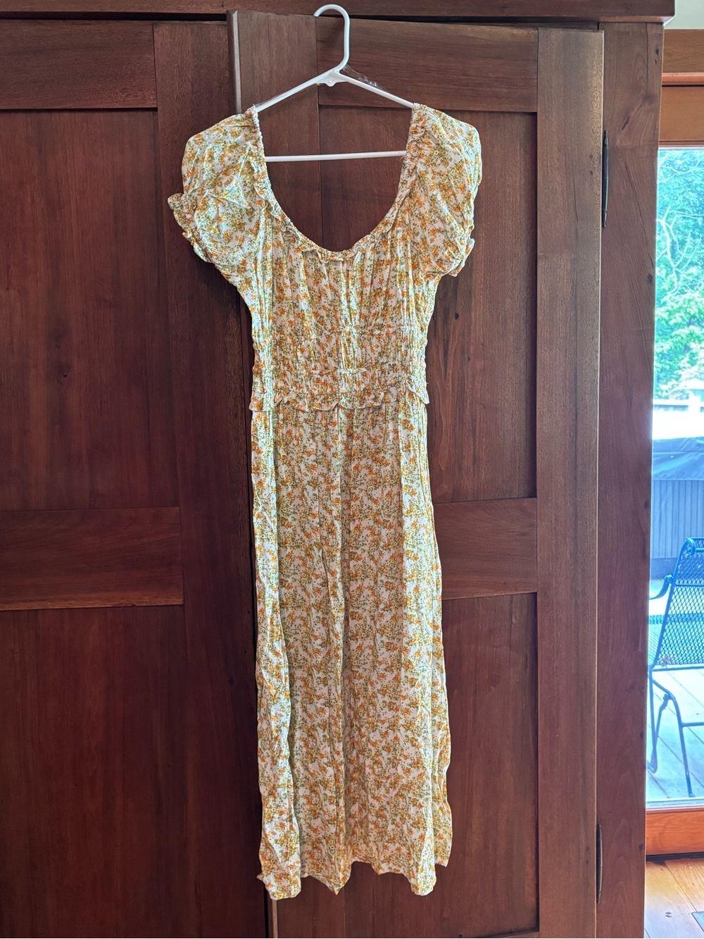 Lush Yellow Floral Maxi Dress with Ruffled Short Sleeves